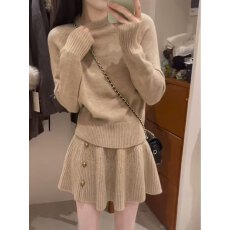 批发<b class='q'>秋</b>季新款女法式气质宽松圆领长袖毛衣上衣百搭高腰显瘦半身裙