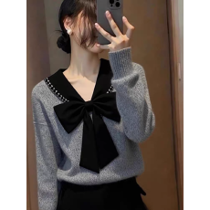 批发商场同款2025秋冬新款设计感小众减龄氛围感蝴蝶结<b class='q'>长袖</b>针织衫