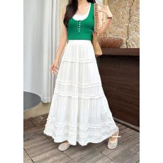 批发实拍新款拼接木耳边半身裙2026春夏新款显瘦遮跨a字蛋糕长裙伞裙