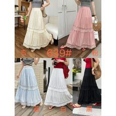 批发实拍 高级感气质拼接镂空<b class='q'>蕾丝</b>半身裙女夏2026高腰A字褶皱宽松大摆