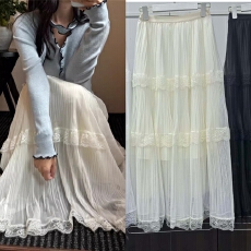批发<b class='q'>白色</b>蕾丝拼接半身裙女2026春夏新款显瘦a字<b class='q'>长裙</b>蛋糕裙网纱蓬蓬裙