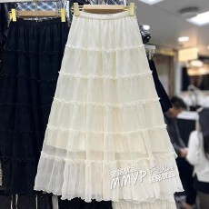 批发法式高腰多层网纱蛋糕裙半身裙女2026早春新款长款木耳拼接大摆裙