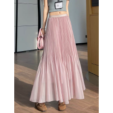 批发春夏新款法式超仙绝美长款大摆半身裙欧根纱设计感温柔百褶鱼尾裙