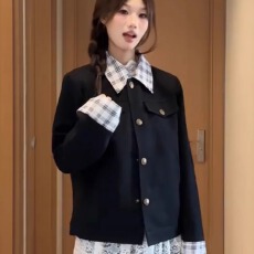 批发新款美式复古格纹拼接工装<b class='q'>外套</b>女宽松休闲时尚<b class='q'>百搭</b>上衣潮