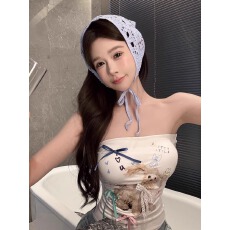 批发260克1*1随心裁 小狗印花蝴蝶结吊带背心抹胸女夏季小众修身辣妹