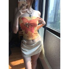 批发1*1人棉随心裁260克  性感辣妹海岛热带印花抹胸背心女夏季慵懒风