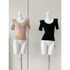 批发40支260克随心裁1*1 美式复古深V领五分<b class='q'>袖</b><b class='q'>T</b><b class='q'>恤</b>女夏季后背镂空上衣