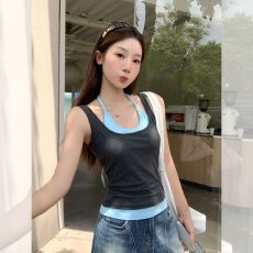 批发40支260克随心裁1*1 两件套 两件撞色挂脖吊带<b class='q'>背心女</b>韩系修身上衣