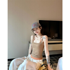 批发40支260克随心裁1*1 两件套 两件撞色挂脖吊带<b class='q'>背心女</b>韩系修身上衣