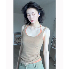 批发40支260克随心裁1*1 两件套 两件撞色挂脖吊带<b class='q'>背心女</b>韩系修身上衣