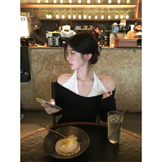 批发原版做法260克随心裁 一字领挂脖假两件长袖<b class='q'>T</b><b class='q'>恤</b>女秋冬新款上衣ins