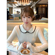 批发甜美芭蕾风<b class='q'>可爱</b>娃娃领蝴蝶结设计款毛衣内搭女秋冬新款纯色打底衫