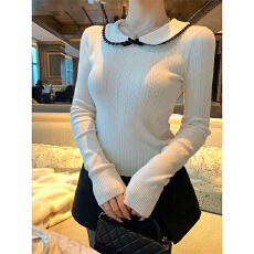 批发甜美芭蕾风<b class='q'>可爱</b>娃娃领蝴蝶结设计款毛衣内搭女秋冬新款纯色打底衫