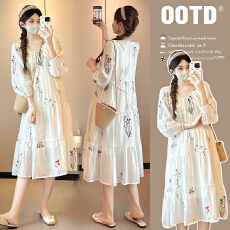 批发2025秋款孕妇装 实拍   重工刺绣气质茶歇宽松气质小清新