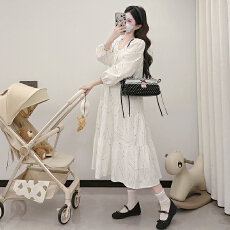 批发实拍  2026年春秋新款长袖<b class='q'>孕妇装</b>连衣裙简约休闲<b class='q'>宽松</b>显瘦系带