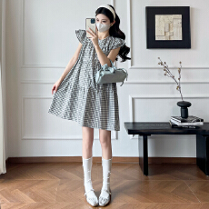 批发实拍 2026夏季新款孕妇装飞飞袖<b class='q'>黑白</b>格宽松显瘦轻薄透气