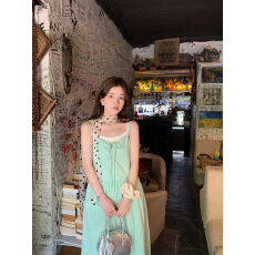 批发嗨嗨干杯 青瓜泡泡 夏天清凉韩系吊带<b class='q'>连衣裙</b>女