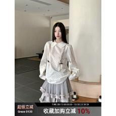 批发Grace 0120 两根麻花辫波点泡泡袖印花后门襟<b class='q'>衬衫</b>上衣