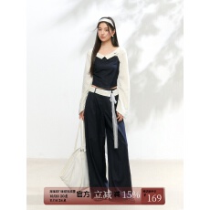 批发FPMZ针织撞色一<b class='q'>字</b>肩翻领长袖上衣套装休闲格子长<b class='q'>裤</b>阔腿<b class='q'>裤</b><b class='q'>秋季</b>新款
