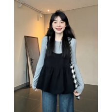 批发韩系针织吊带背心叠穿长袖打底衫女秋<b class='q'>冬</b>季显瘦气质高级感穿搭上衣