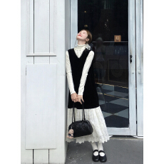 批发ONLINESTORE法式丝绒拼接连衣裙气质温柔风2025年新款背心长裙