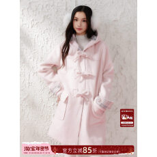 批发ECHOSTA 粉色蝴蝶结拼接深秋初冬大衣少女毛呢浪漫百搭外套