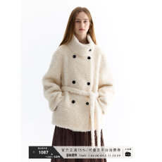 批发CHALAMON<b class='q'>夏</b>拉蒙 100%绵羊毛双排扣立领羊羔毛外套女复合皮毛一体