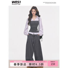 批发WESTAYONE 高级感针织拼接条纹<b class='q'>衬衫</b>假两件上衣女+阔腿裤