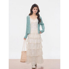 批发WESTAYONE薄荷绿毛衣<b class='q'>开衫</b><b class='q'>蕾丝</b>蛋糕吊带连衣裙女春夏新款