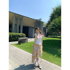 批发孔真烦呐 度假风<b class='q'>不规则</b>荷叶边<b class='q'>半身裙</b>女2026新款显瘦中长款裙子