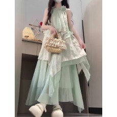 批发无袖挂脖连衣裙<b class='q'>女童</b>长<b class='q'>裙</b>夏季度假风2026新款中大童裙子巨好看