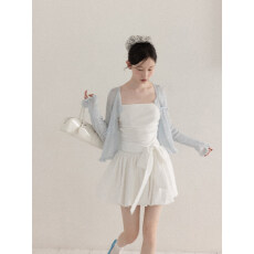 批发羊城故事 法式白色<b class='q'>花苞</b>吊带<b class='q'>连衣裙</b>女2026夏季甜美收腰a字短裙子