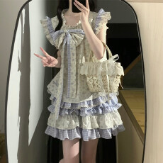 批发PINKDOG粉狗家 无尽夏 <b class='q'>甜美</b>可爱碎花衬衫上衣短款裙子套装女夏