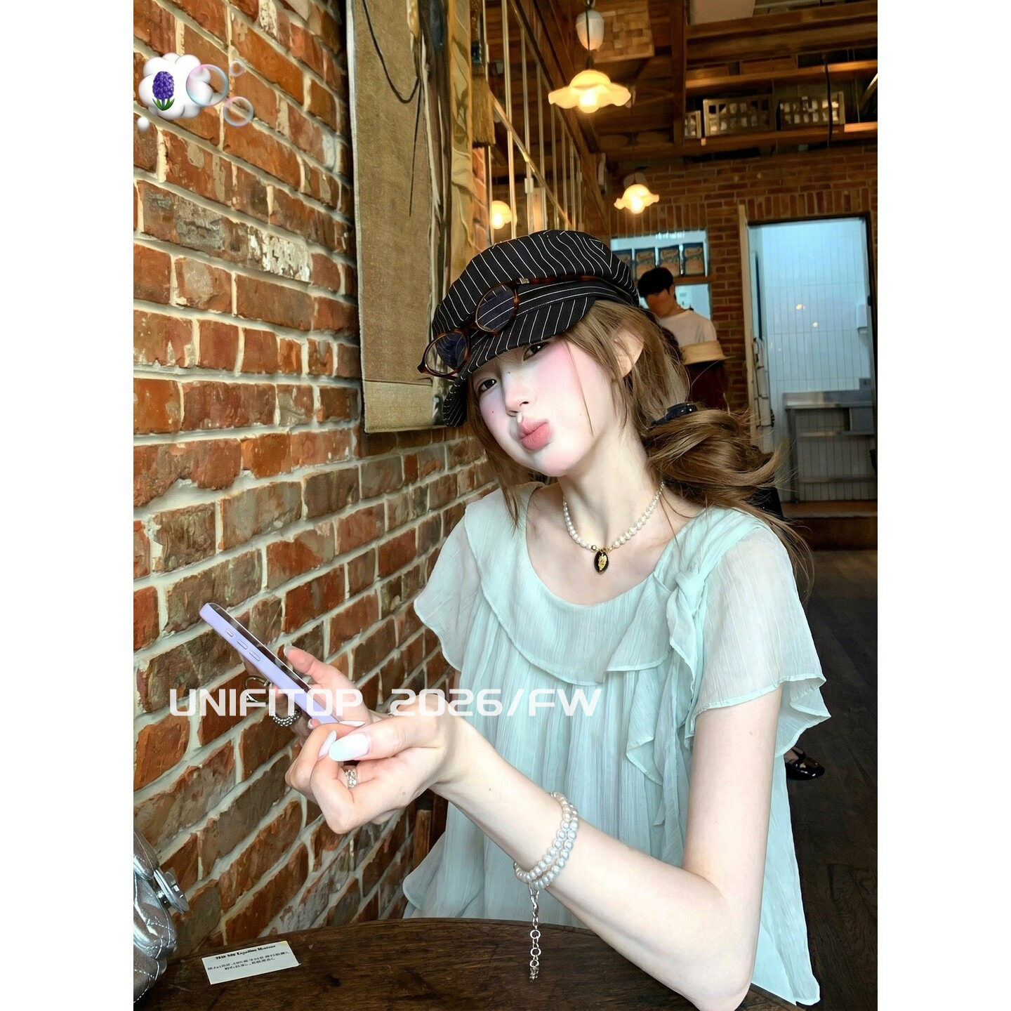 RY7879# Unifitop 韩系宽松显瘦短袖上衣女夏季新款设计感飘带大圆领衬衫