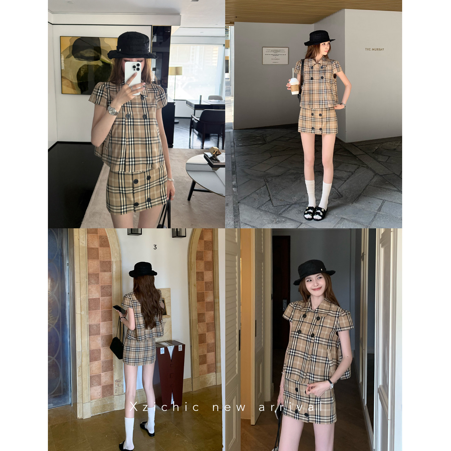 RY7883# Xzichic洋娃娃/复古减龄格纹衬衫女短袖上衣夏季新款宽...