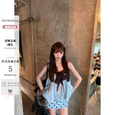 批发lvetong<b class='q'>原创</b><b class='q'>设计</b>蝴蝶结系带拼接撞色宽松A字外穿吊带背心上衣女夏