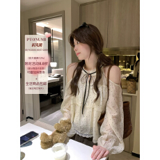 批发PtonUmi早纪春奈 露肩设计感<b class='q'>上衣</b>波点衬衫女韩版上装娃娃衫T恤夏