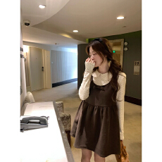 批发PtonUmi焦糖玛奇朵 韩系无袖圆领背心裙女秋冬甜美<b class='q'>蝴蝶结</b><b class='q'>连衣裙</b>