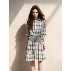 批发韩系复古小众格纹设计衬衫春季通勤气质女百搭半身裙<b class='q'>时尚</b>两件套装