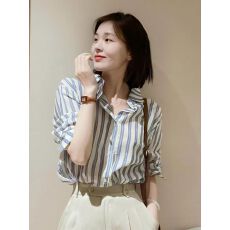 批发法式条纹泡泡长袖职业衬衫女2026早春<b class='q'>新款</b>衬衣高级感气质<b class='q'>雪纺上衣</b>