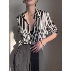 批发法式条纹泡泡长袖职业衬衫女2026早春<b class='q'>新款</b>衬衣高级感气质<b class='q'>雪纺上衣</b>