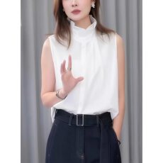 批发法式立领无袖上衣2026夏季新款女白色设计感极简衬衫气质<b class='q'>显瘦</b>内搭