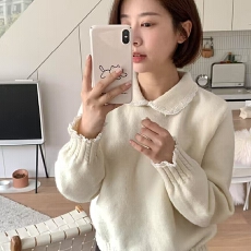 批发<b class='q'>韩国</b>东大门秋冬新款时尚感韩系小众纯色百搭<b class='q'>蕾丝</b>领保暖针织衫毛衣