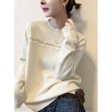 批发2025秋冬蕾丝花边长袖毛衣<b class='q'>镂空</b>韩版<b class='q'>针织衫</b>女小性感打底衫内搭外穿