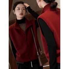 批发春秋立领开衫针织马甲女2025新款时髦减龄叠穿外穿背心坎肩毛衣