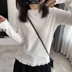 批发韩系文艺小众内搭木耳花边长袖