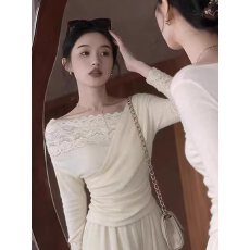 批发不规则蕾丝<b class='q'>秋</b>冬新款高级感打底内搭长袖上衣