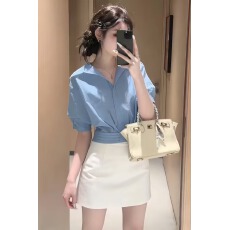 批发多巴胺穿搭套装女2026夏季新款法式设计感气质翻领上衣