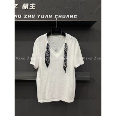 批发<b class='q'>大码</b>女装  时尚百搭休闲领丝巾装饰短袖T恤女上衣