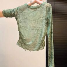 春季款气质显瘦街头风字母印花网纱上衣设计感防晒衫微透女